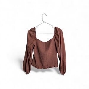 Cropped Long Sleeve Blouse Puff Sleeves Mauve Coquette Y2K Milkmaid 4666